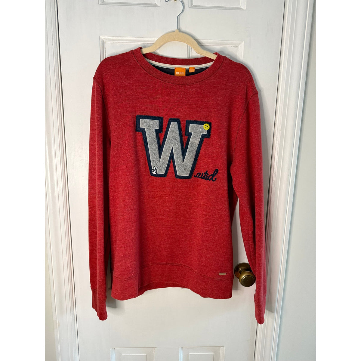 Hugo Boss Orange Varsity style "Wasted" Sweatshirt Lg Excellent Condition