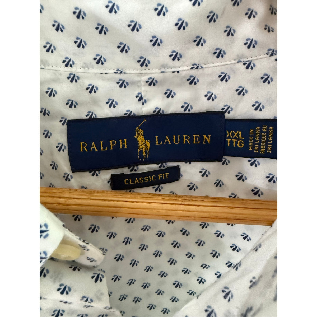 Polo Ralph Lauren Classic Fit Button Down Shirt Mens XXL White Blue Geo Print