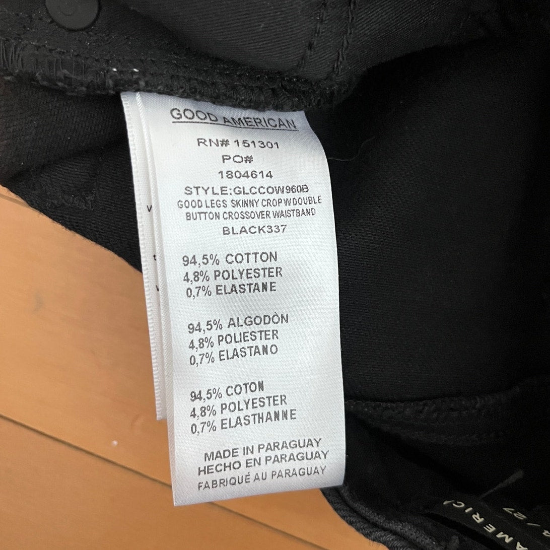 Good American Good Legs Crop Crossover Waist Skinny Jeans Black Size 4/27