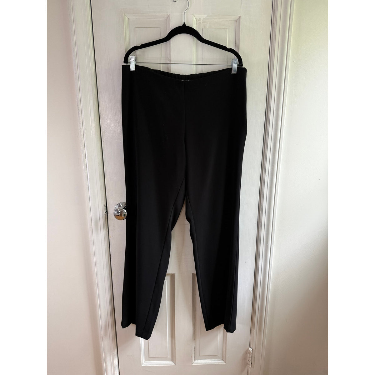 Eileen Fisher Black Washable Stretch Crepe Pants Size 12 EUC Pull-On Straight Leg