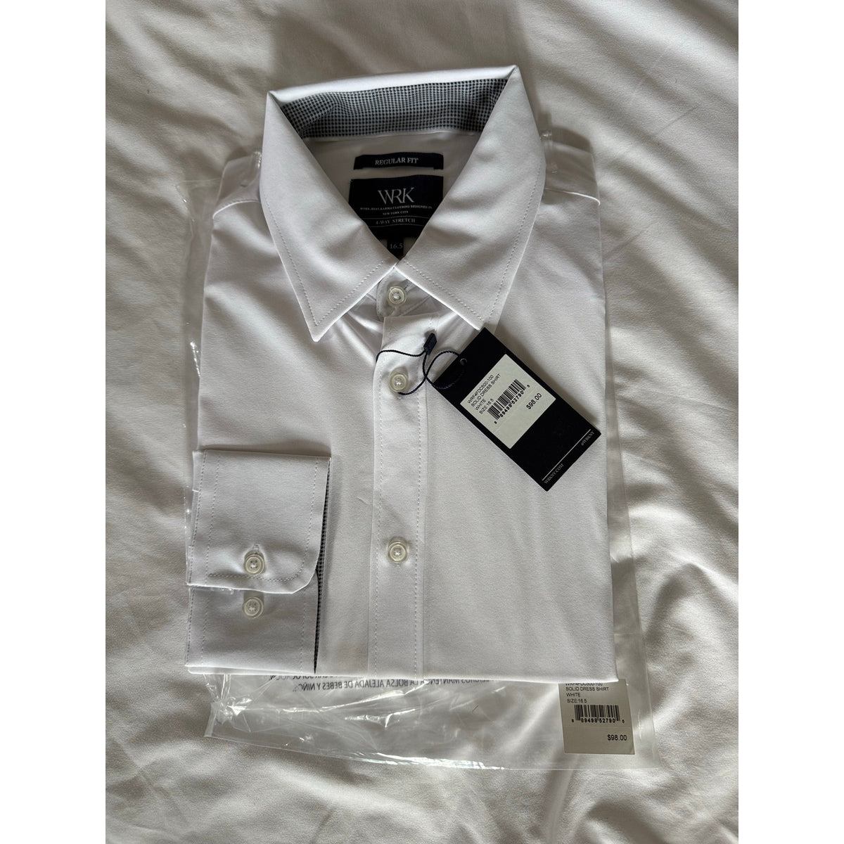 WRK Men's Solid White Dress Shirt - Size 16.5" Regular Fit - NWT