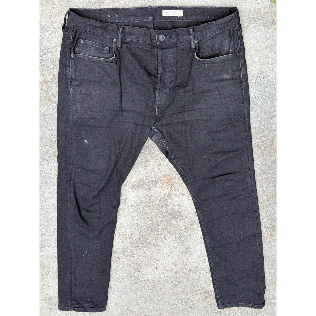 ALLSAINTS Cigarette Slim Fit Jeans Black Wash Distressed W38 L30
