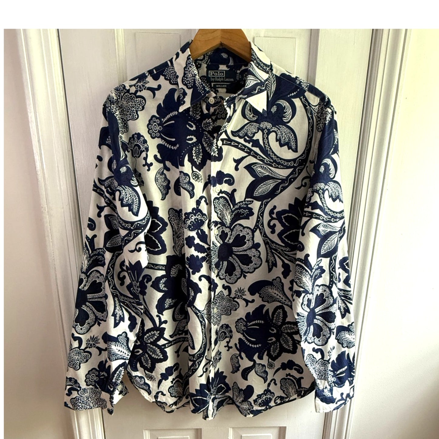 Vintage Polo Ralph Lauren Wallace White shirt with Blue paisely Men's