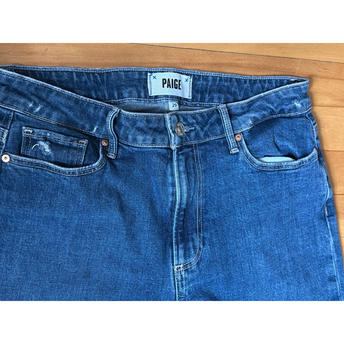PAIGE Leenah Ankle Distressed Ripped Hem Mid Rise WIDE Leg Jeans Size 29