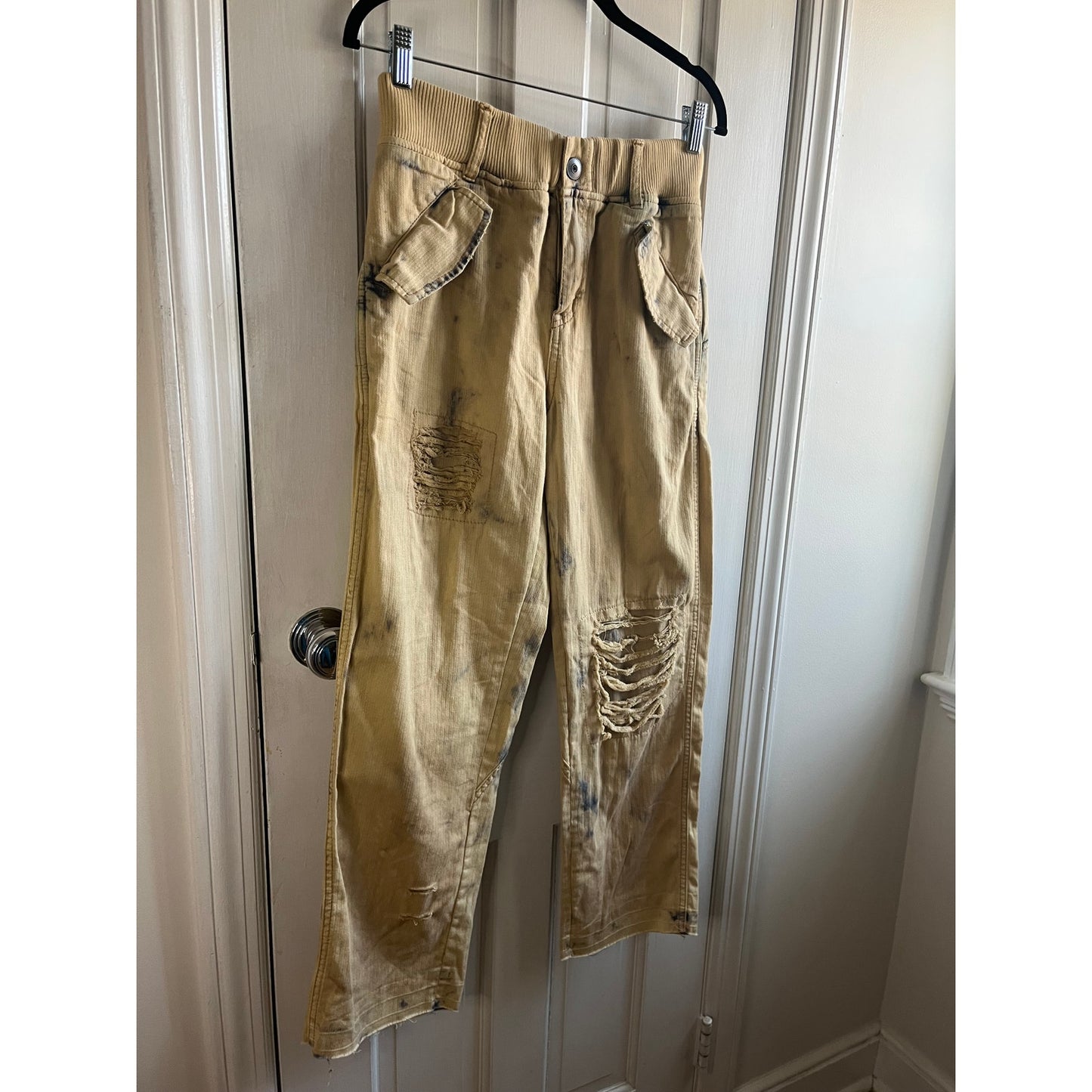 Free People Freddie Distressed Tie Dye Pants XS/P Tan Utility Cargo Sold Out