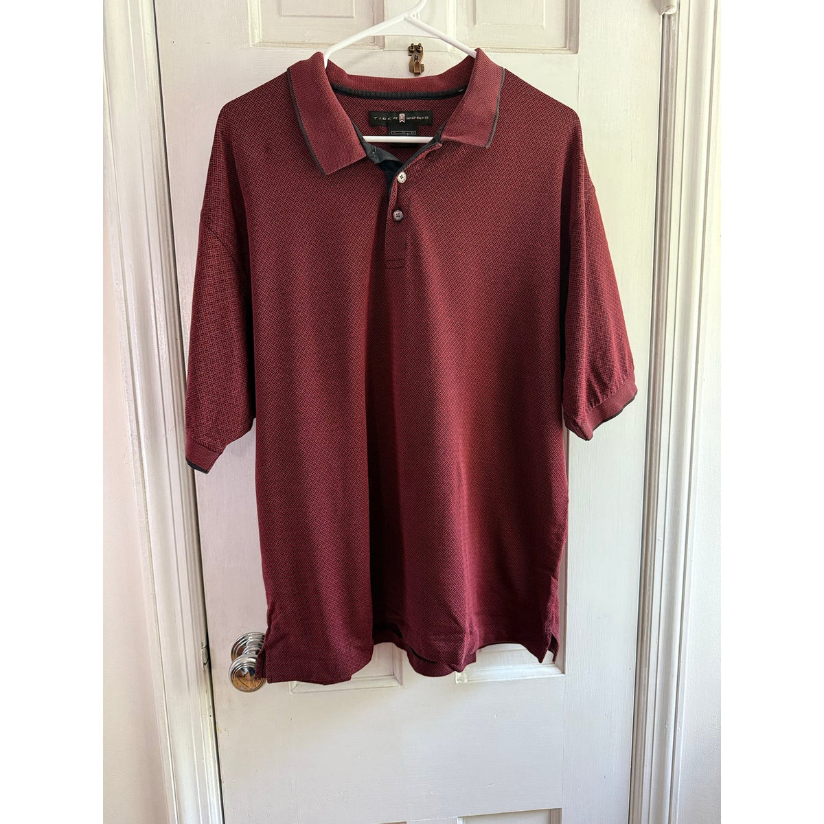 Vintage Nike Tiger Woods Shirt Mens XL Burgundy Maroon Ribbed Knit Golf Polo EUC
