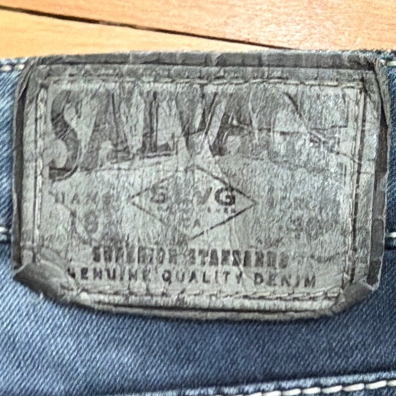 Salvage 33L Low Rise Bootcut White Thread Dark Wash Jeans