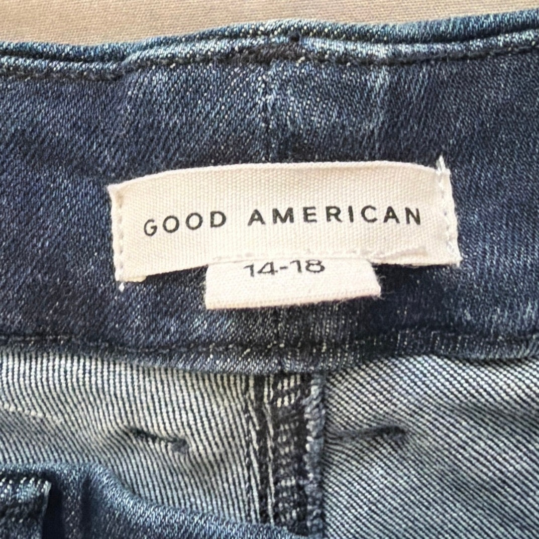 Good American Always Fits Good Classic Jeans 14-18 Dark Wash Cut Hem EUC