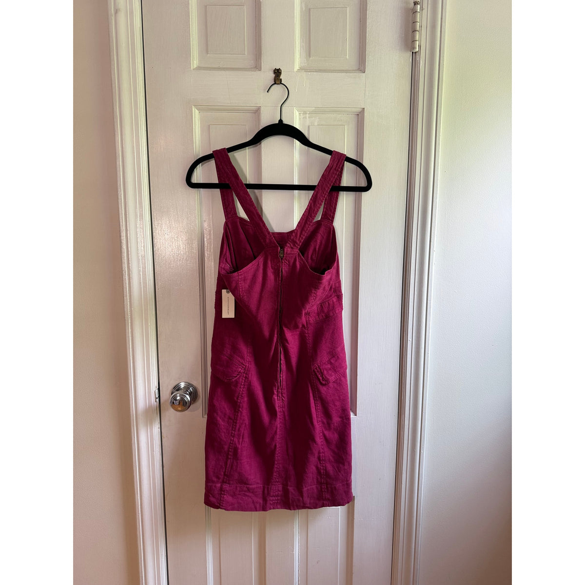 NWT Anthropologie Square-Neck Linen Blend Mini Cargo Dress Size 10 Pink Magenta