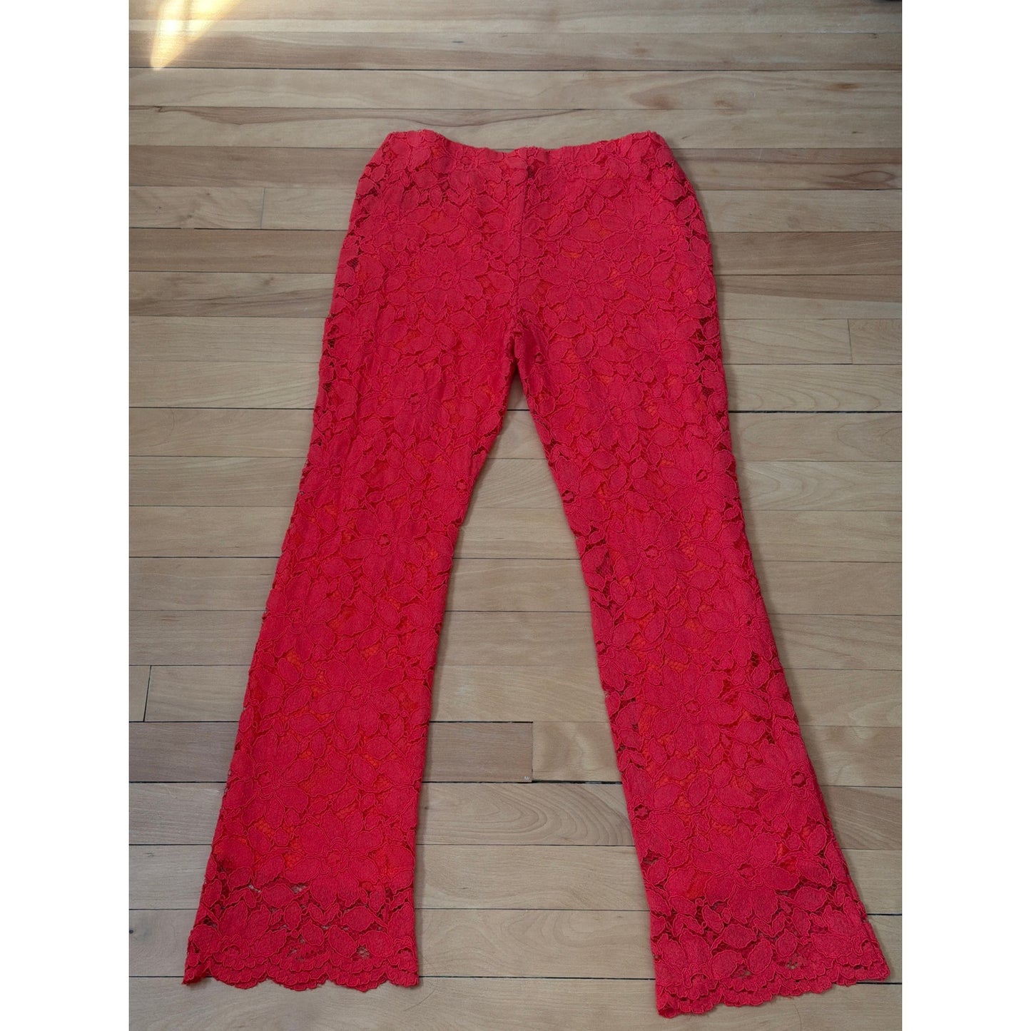 Free People Wild Laces Pull On Crop Flare Pants Coral Pink XS EUC
