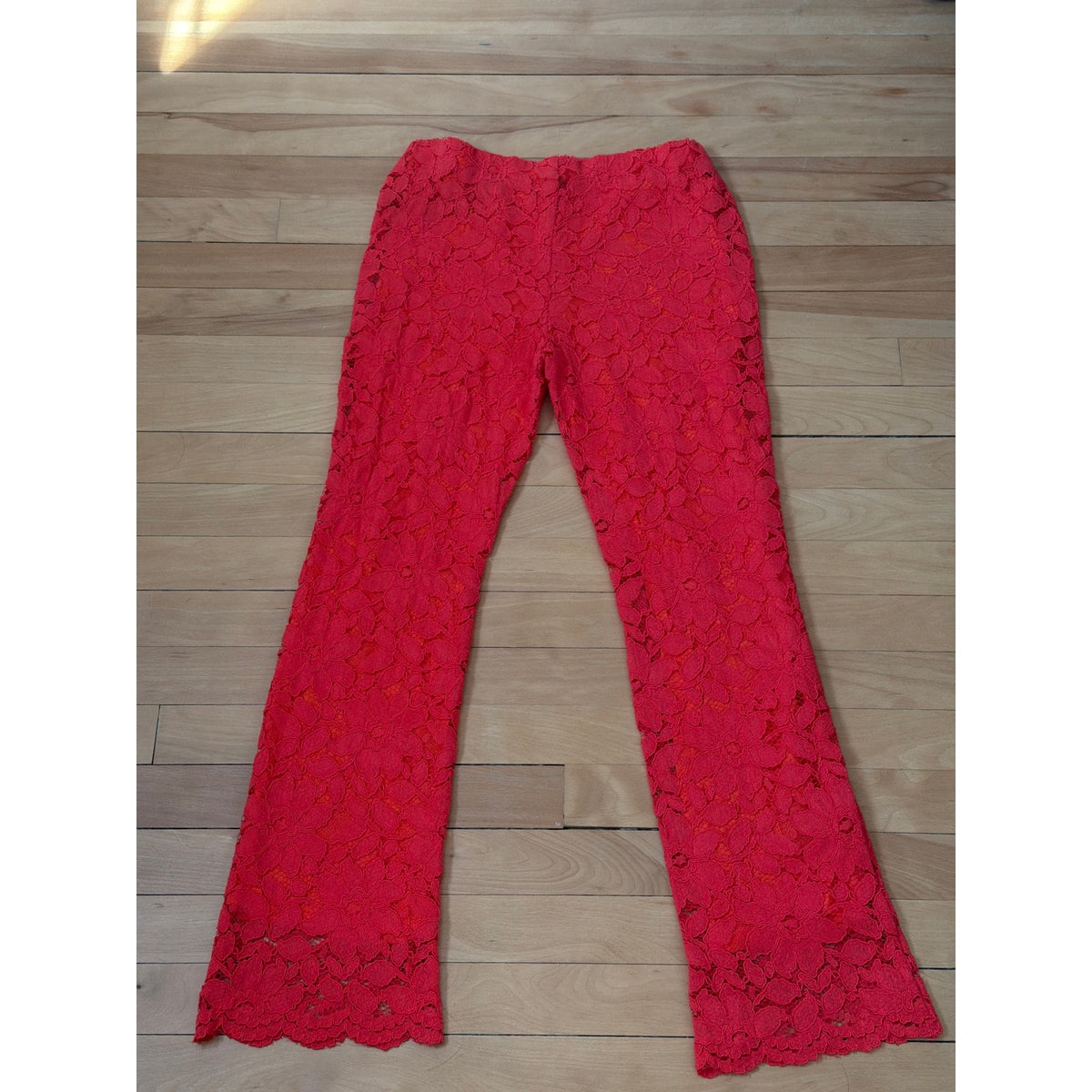 Free People Wild Laces Pull On Crop Flare Pants Coral Pink XS EUC