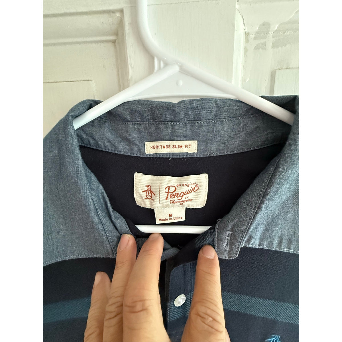 Original Penguin Polo Shirt Men’s Small Striped Blue Short Sleeve Cotton EUC