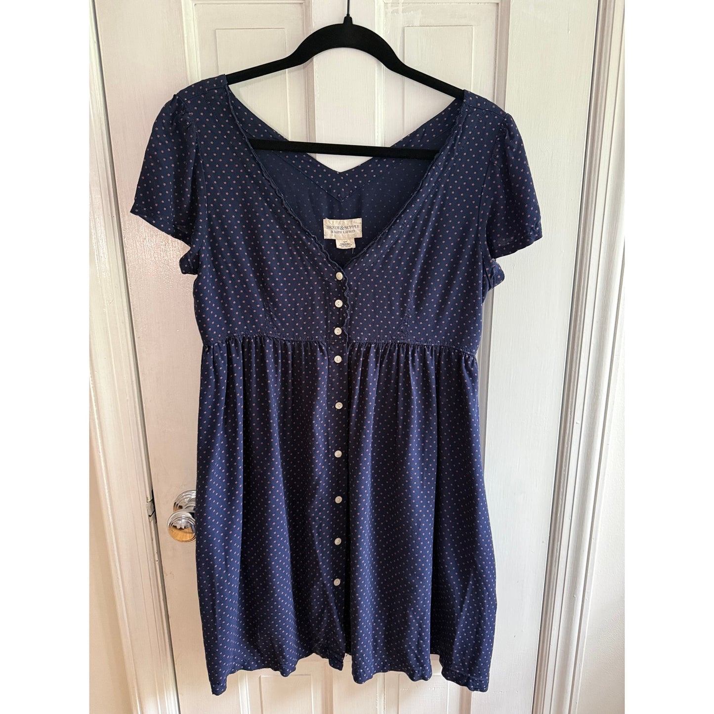 Denim & Supply Ralph Lauren Babydoll Dress Navy Star Polka Dot Print Size S