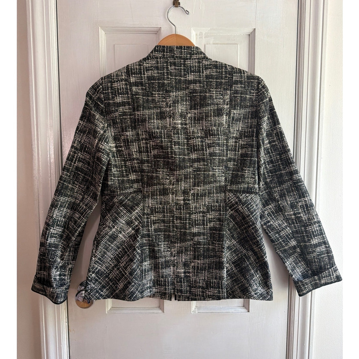 Lafayette 148 New York Black White Tweed Full Zip Blazer Jacket Size 6