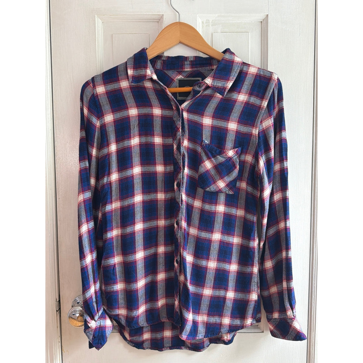 Rails Hunter Blue Red Plaid Rayon Long Sleeve Button Down Shirt Small