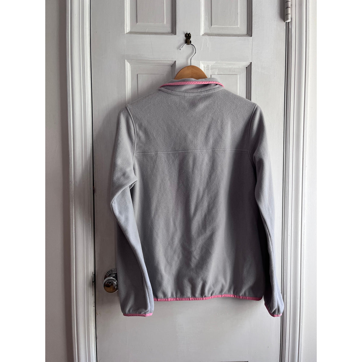 Patagonia Micro D Snap-T Fleece Pullover Heather Grey Pink Trim Women M