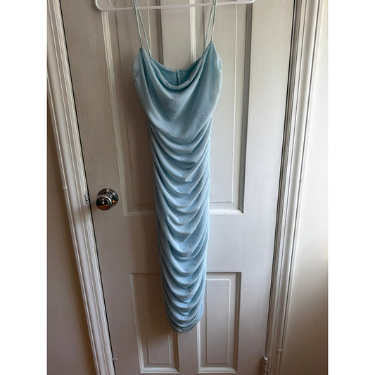 Oh Polly Light Blue Ruched Scrunch Bodycon Dress 8