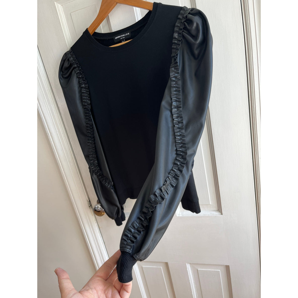 Generation Love Georgia SOFT Faux Leather Sleeve Top - Solid Black - Size XS