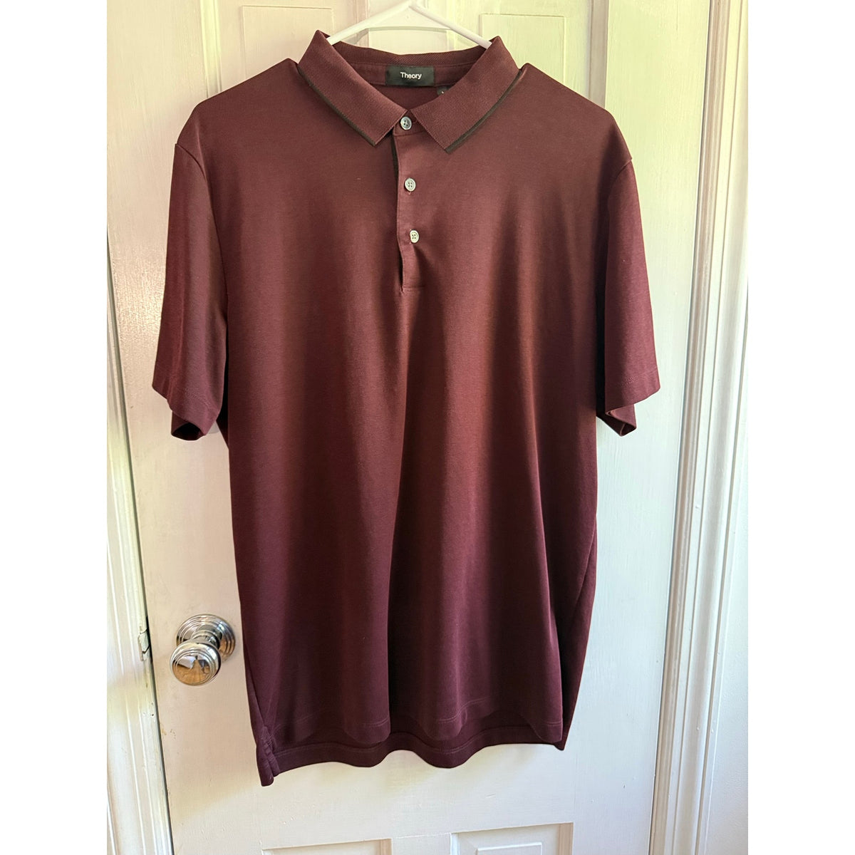 Theory Burgundy Maroon Short Sleeve Polo Shirt Men's Size Large Knit