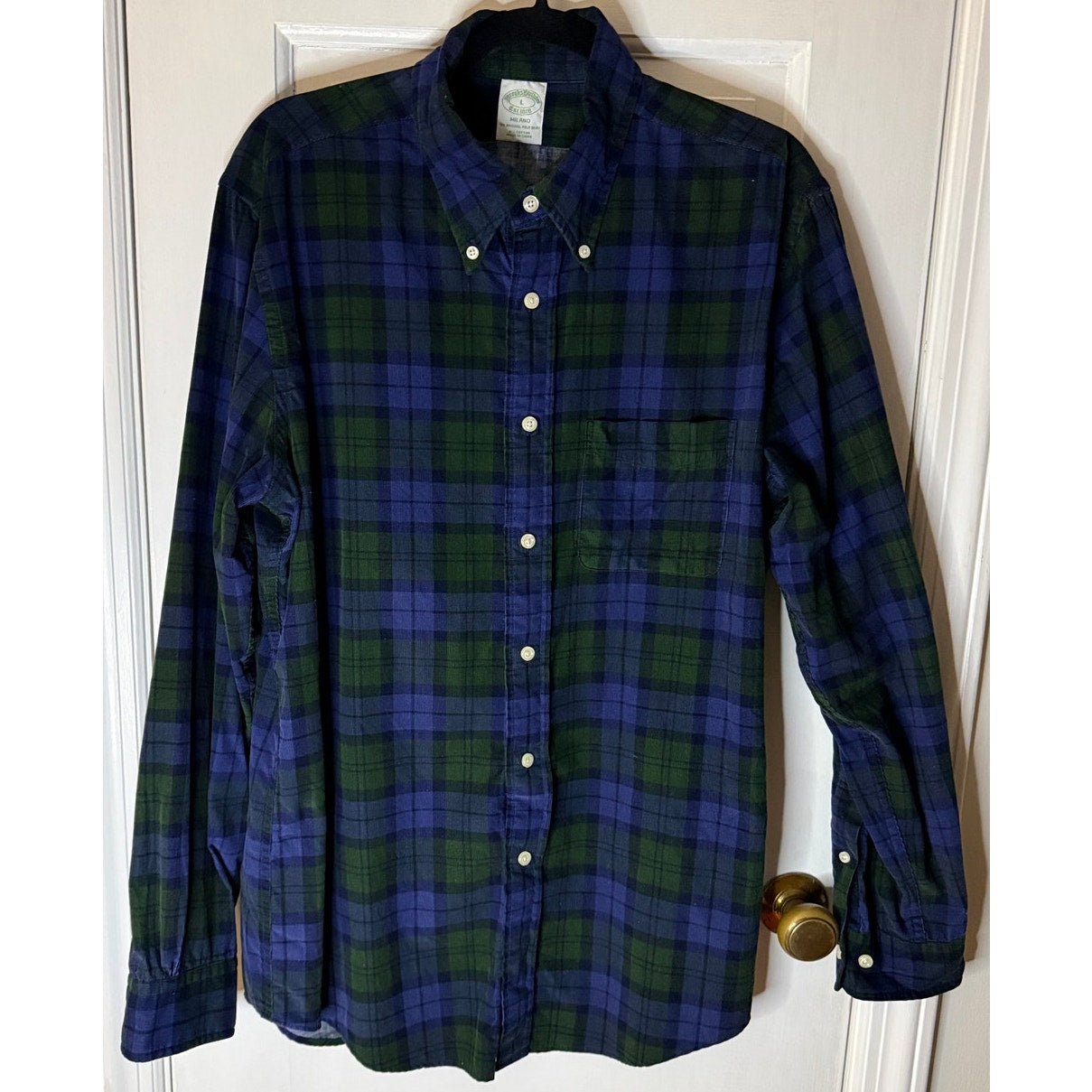Brooks Brothers Men’s Green/Blue Plaid Button Down Shirt Size Large