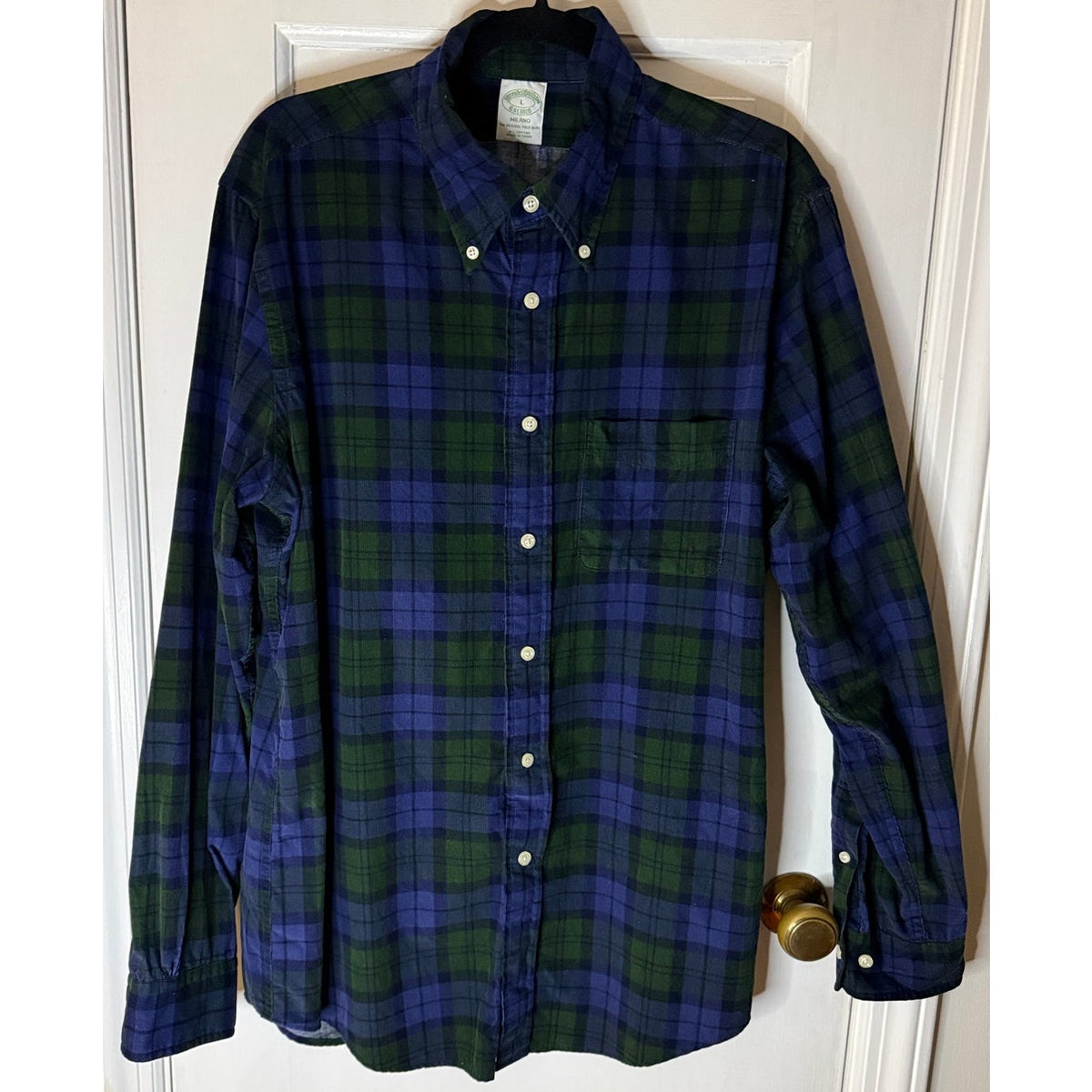 Brooks Brothers Men’s Green/Blue Plaid Button Down Shirt Size Large