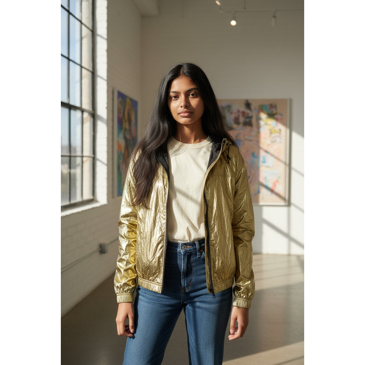 Zadig and Voltaire Metallic Gold Zip  Hoodie Jacket - Small