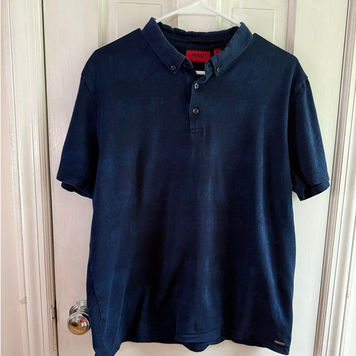 Hugo Boss Men's Knit Polo Shirt Blue US Large EU XL Short Sleeve EUC
