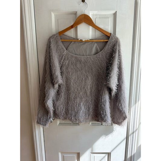 Robbi & Nikki Womens Small Taupe Faux Fur Feather Eyelash Knit Top Sweater