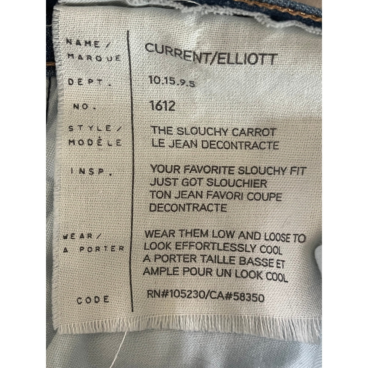 👟🕊️ Current/Elliott The Slouchy Carrot Straight Jeans Whirlwind Blue Size 28