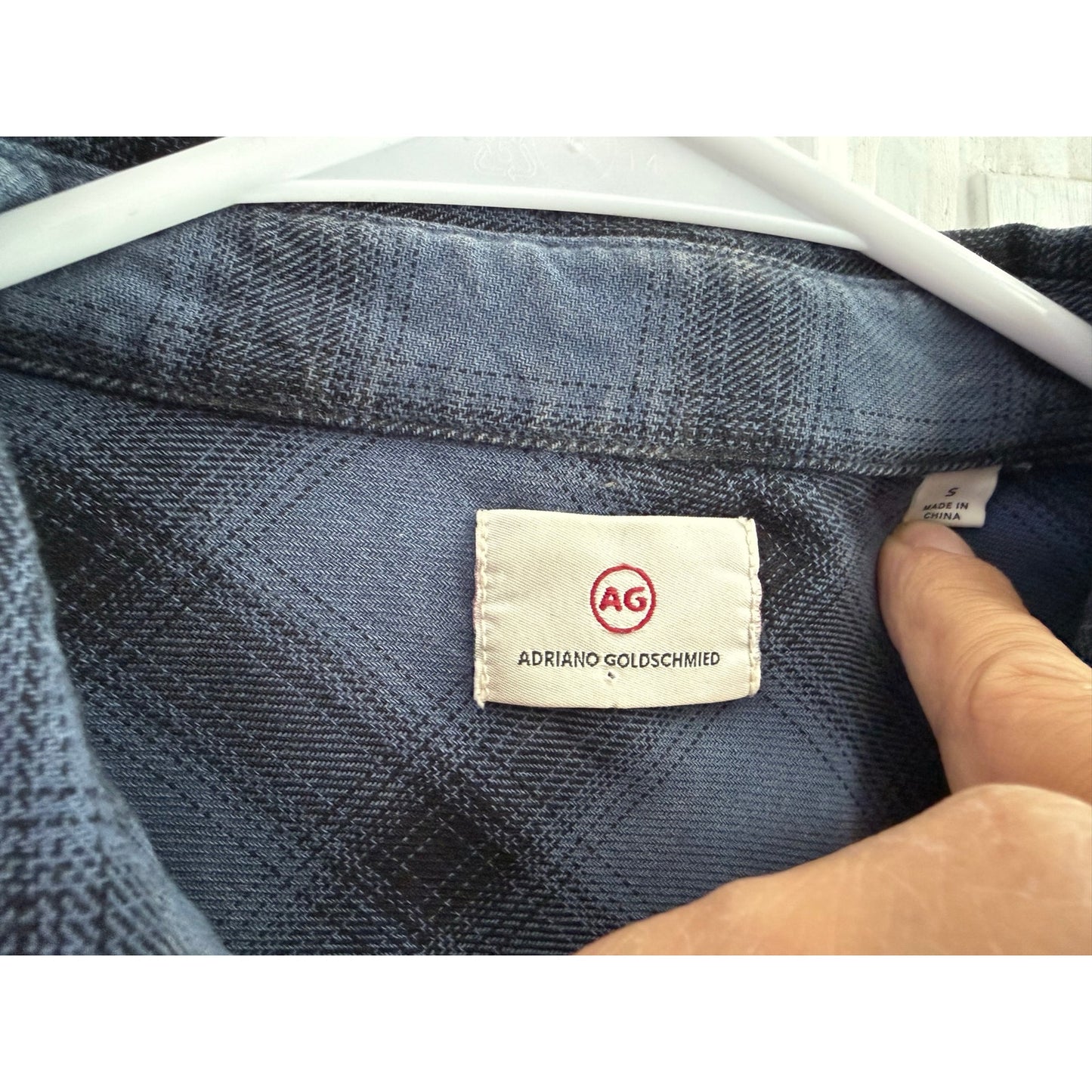 AG Adriano Goldschmied Size M Blue Gray Plaid Cotton Button Down Shirt EUC