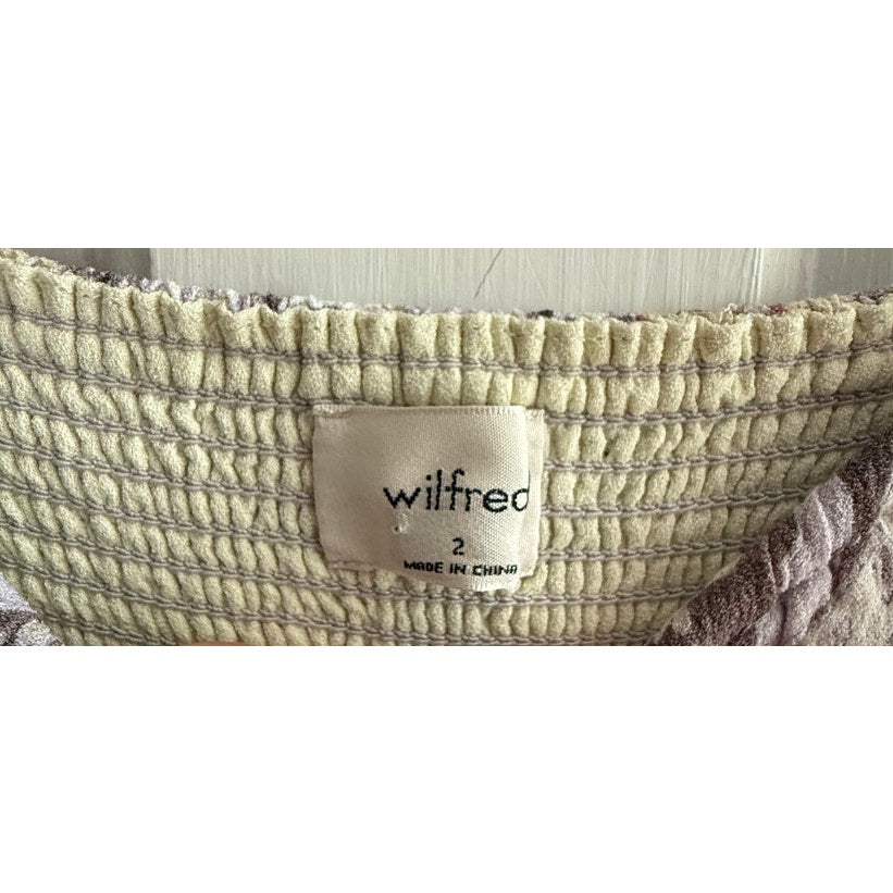 Aritzia Wilfred Bellow Midi Dress 2 Pink Cream Paisley Ruched Tie Front EUC