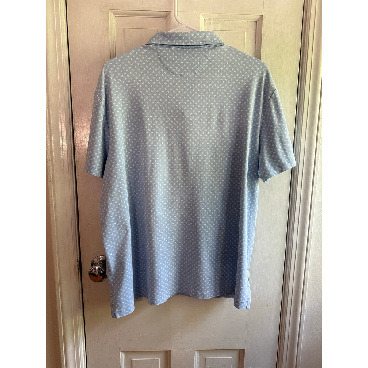Rare Polo Ralph Lauren Sky Blue Lucky Clover Pattern Polo Shirt Men's Navy Pony
