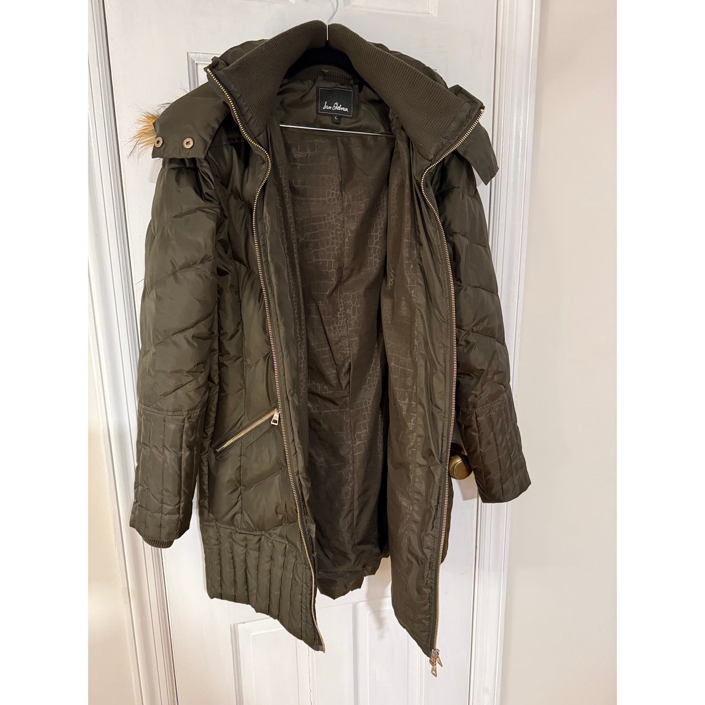 Sam Edelman Brown/Green Quilted Down Anorak Women's Brown Large Excellent Condition