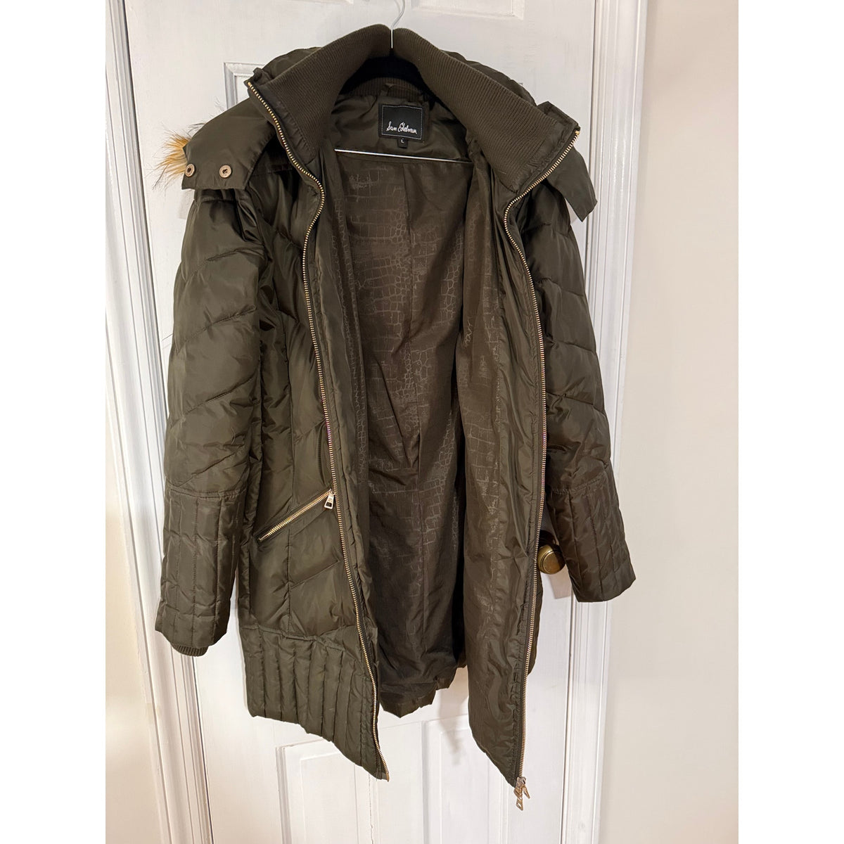 Sam Edelman Brown/Green Quilted Down Anorak Women's Brown Large Excellent Condition