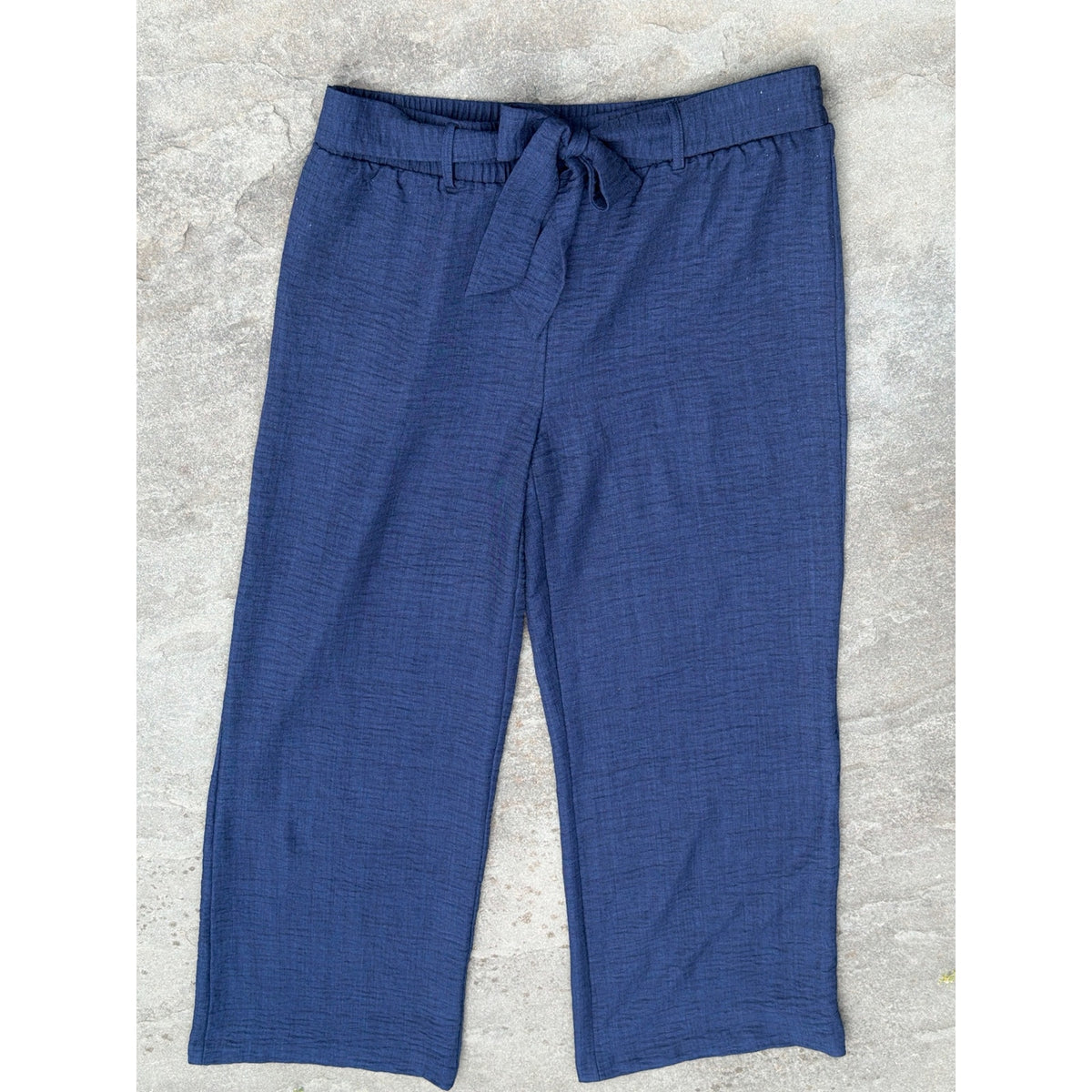 Wren New York Tie Waist Wide Leg Pants Womens Large Navy Blue Textured Lounge L