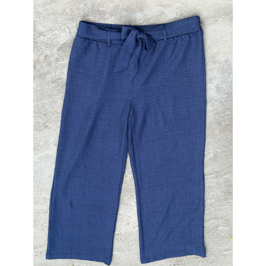Wren New York Tie Waist Wide Leg Pants Womens Large Navy Blue Textured Lounge L
