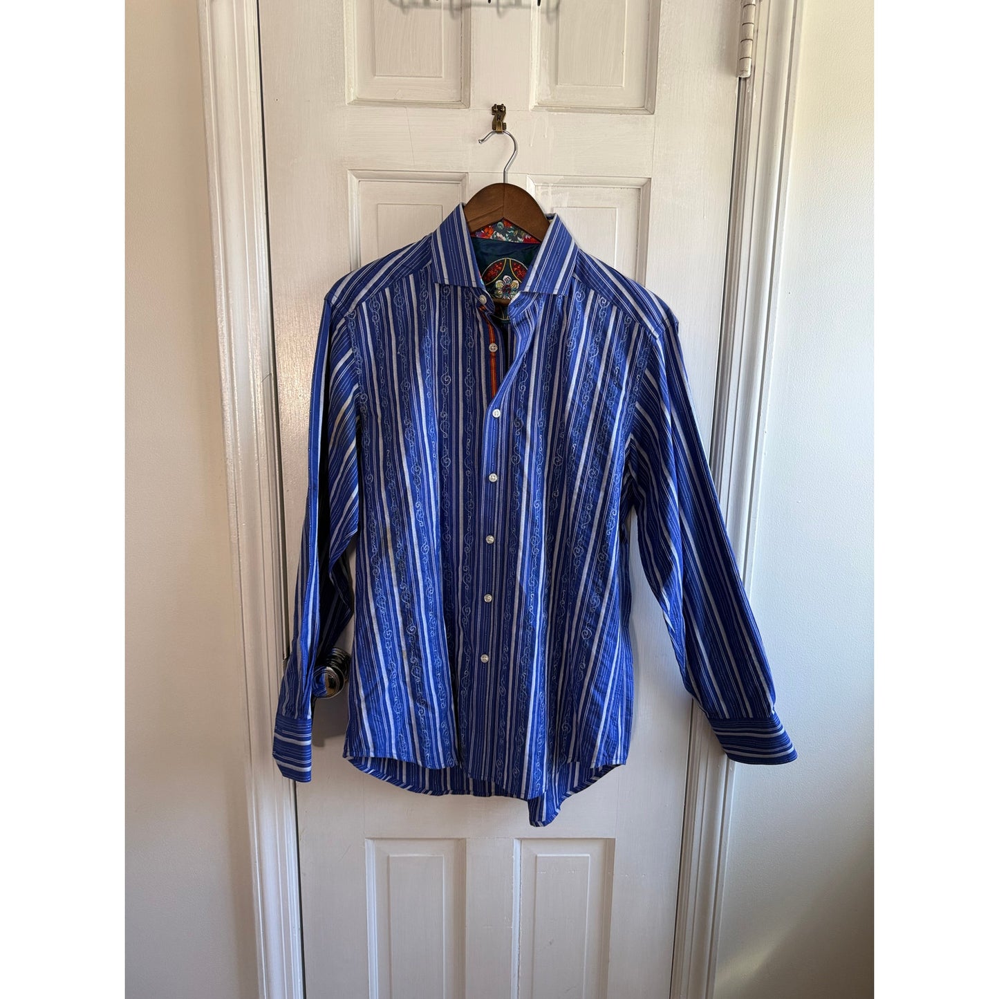 Robert Graham Blue & White Striped Woven Sport Shirt - Men's Size Medium - EUC