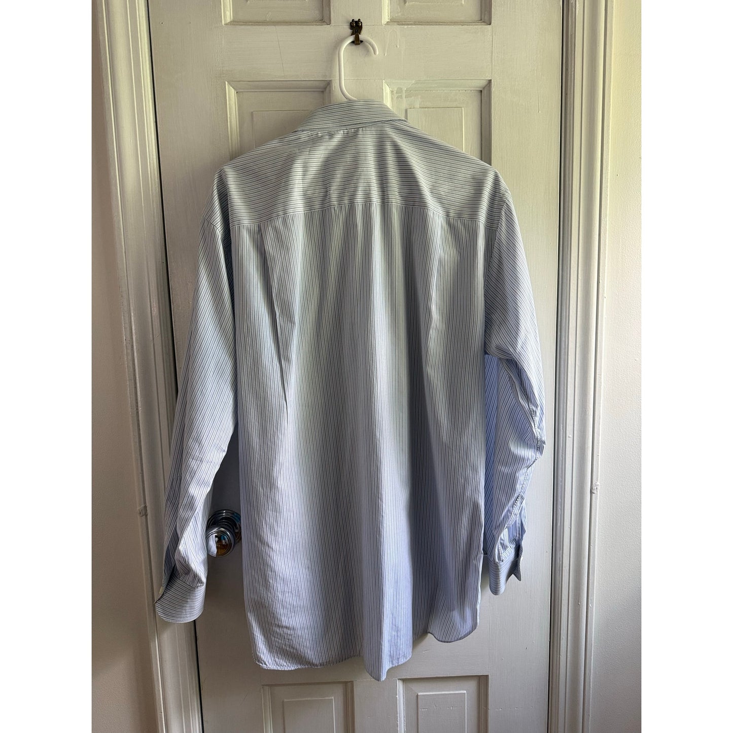 Ermenegildo Zegna Dress Shirt 15.5 39 M Blue White Striped Luxury Italian EUC