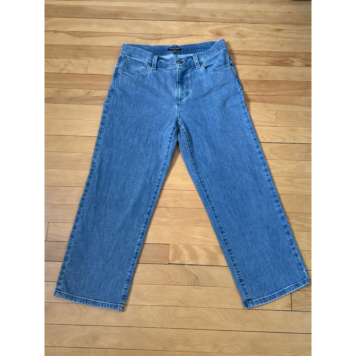 Eileen Fisher Petite Small Mid Rise Light Wash Wide Leg Jeans