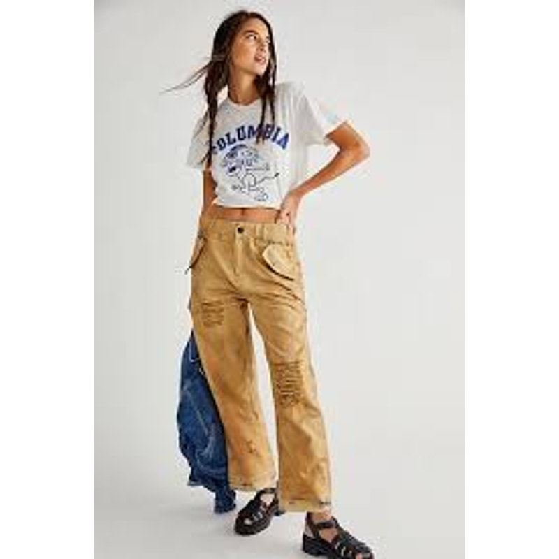 Free People Freddie Distressed Tie Dye Pants XS/P Tan Utility Cargo Sold Out