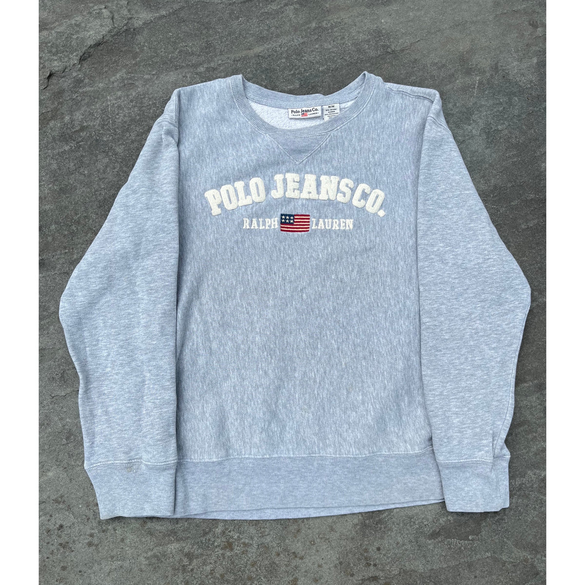 Vintage 90s Polo Jeans Co Ralph Lauren Grey Boxy Spellout Sweatshirt Medium