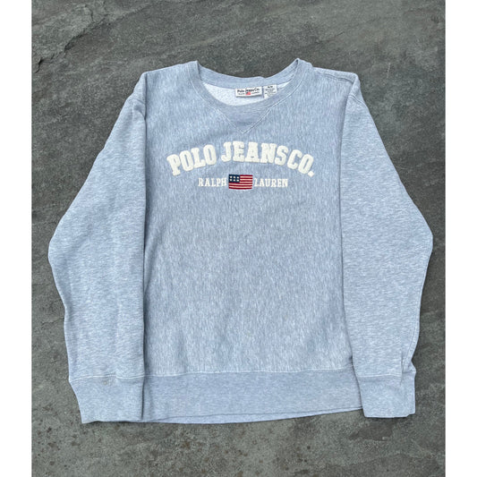 Vintage 90s Polo Jeans Co Ralph Lauren Grey Boxy Spellout Sweatshirt Medium