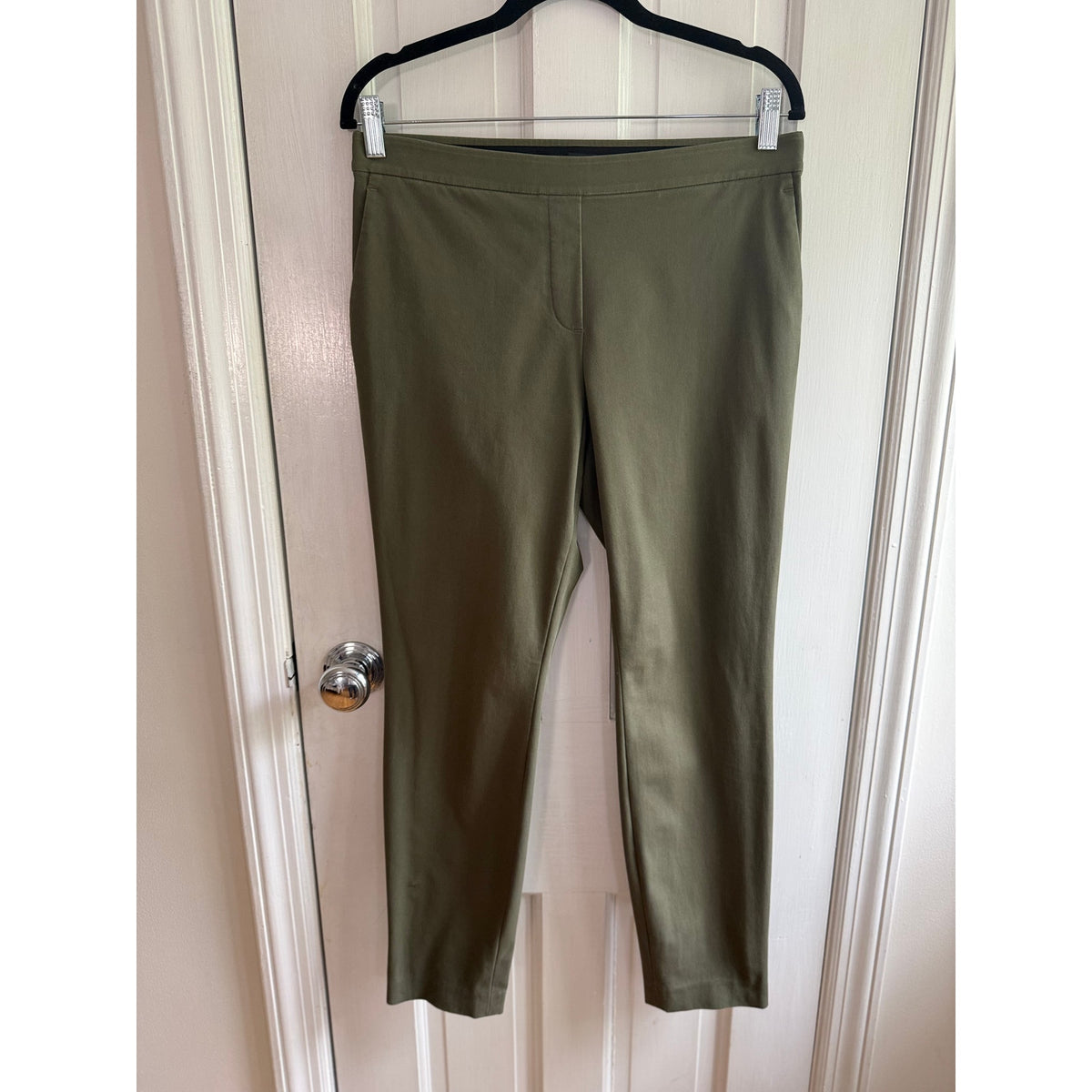 Theory Olive Green Cropped Tailored Skinny Pants Size 6 | EUC Stretch Trousers