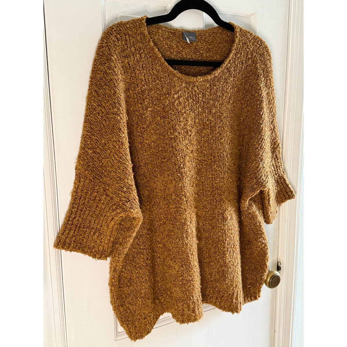 Sparkle Fade Womens Square Golden Brown Short Sleeve Sweater Small