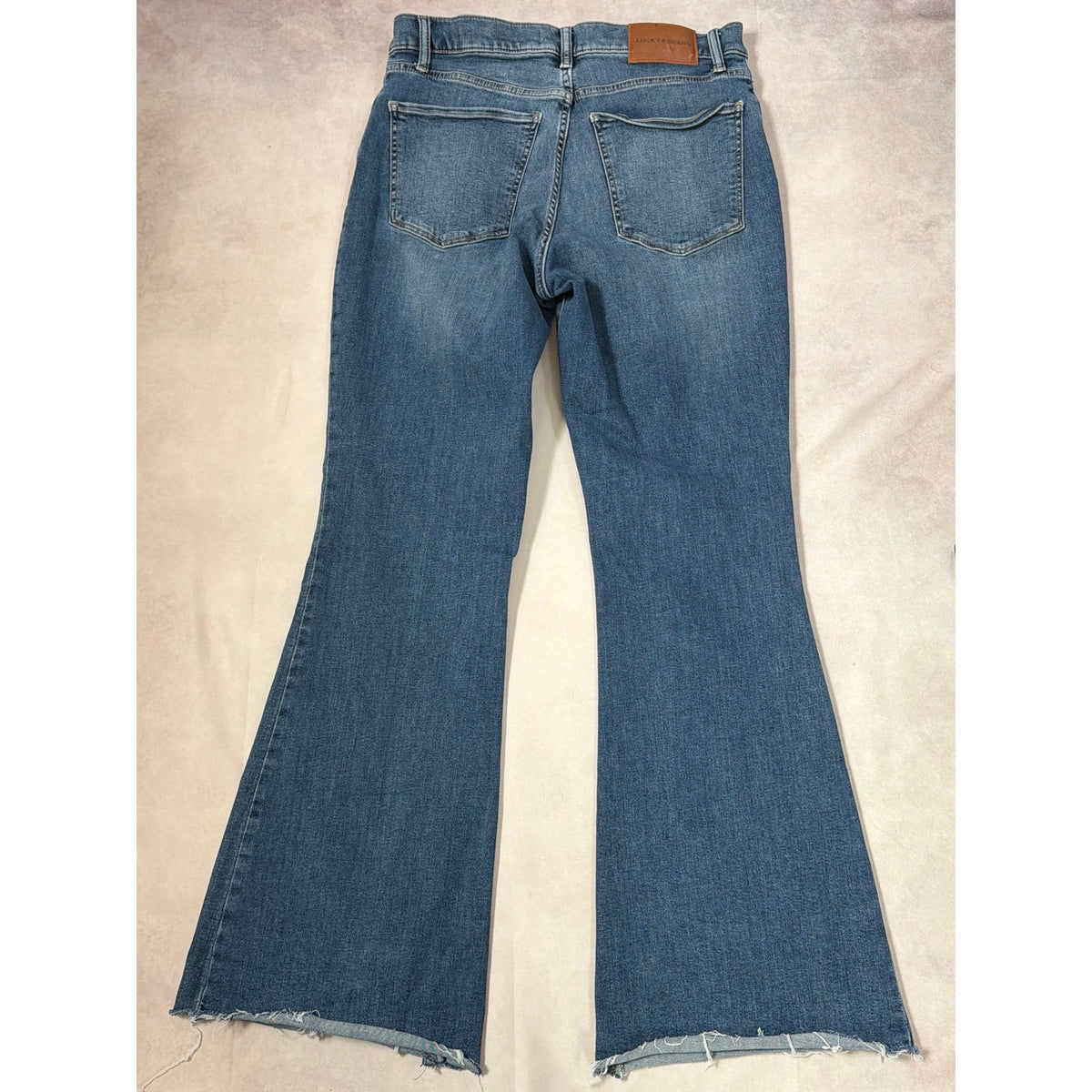 Lucky Brand High Rise Bridgette Crop Flare Jeans Size 12 / 31 Medium Wash Raw Hem