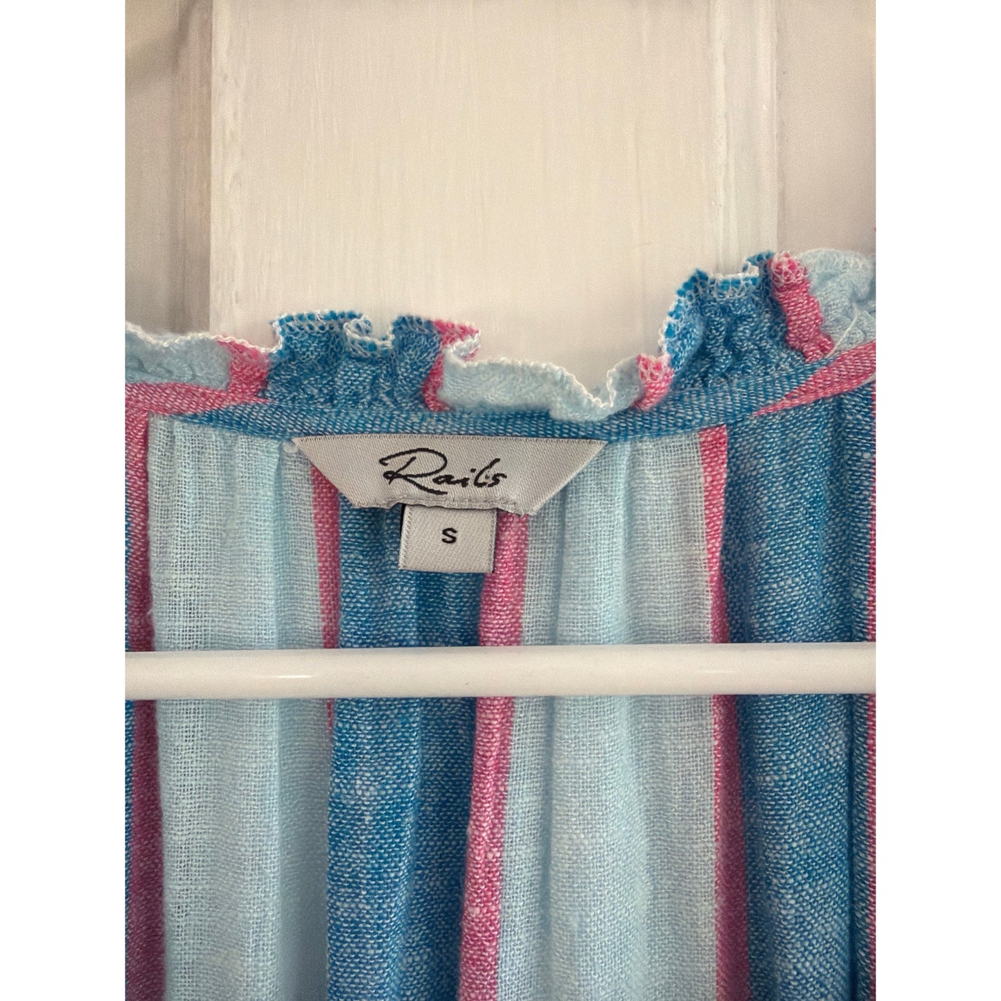Rails Womens Size S Blue Pink Striped Linen Blend Midi Dress Amellia Summer EUC