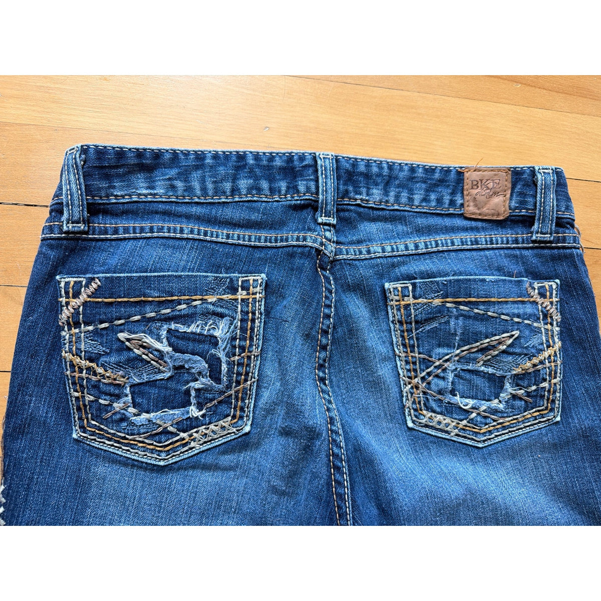 Antik Denim Womens Size 29 Distressed Bootcut Low Rise Jeans With Pocket Detailing