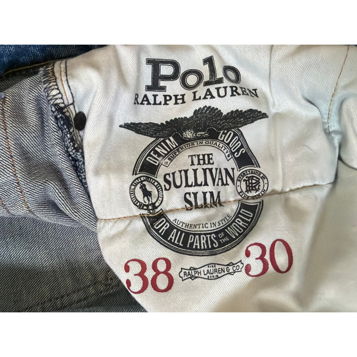 Vintage Polo Ralph Lauren Size 38 x 30  Blue Wide Leg Mens Jeans