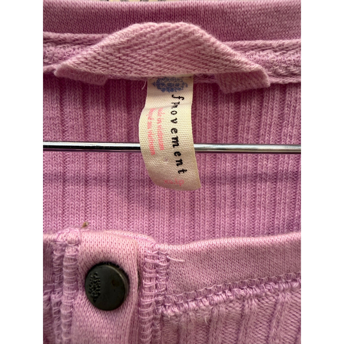 Free People FP Movement Pink Ribbed Henley Crop Top Long Sleeve Sz XS