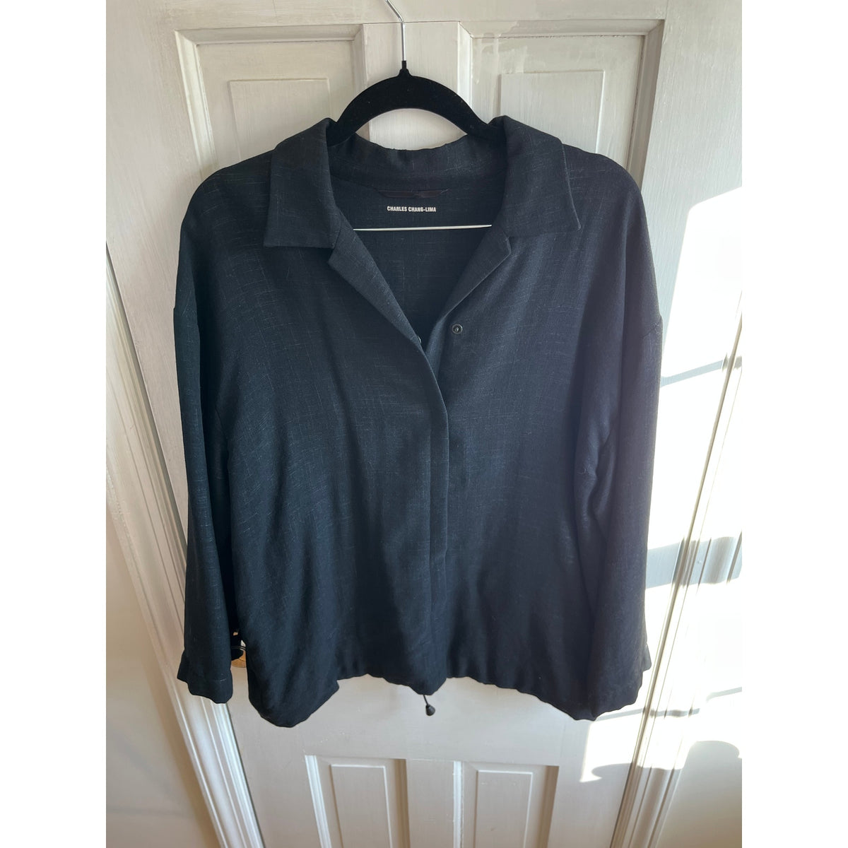 Charles Chang-Lima Vintage Wool Blend Snap Front Jacket Grey Hatch M/L